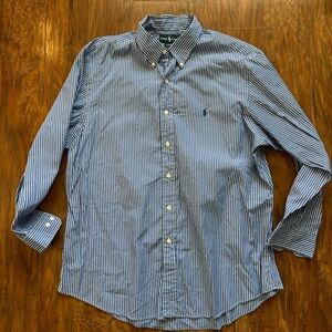 Ralph Lauren Men's Button Pinstripe Button Down Dress Shirt With Logo